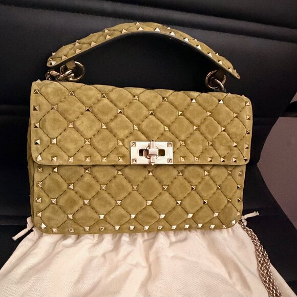 Valentino Green Suede Rockstud Bag - Picture 3 of 10